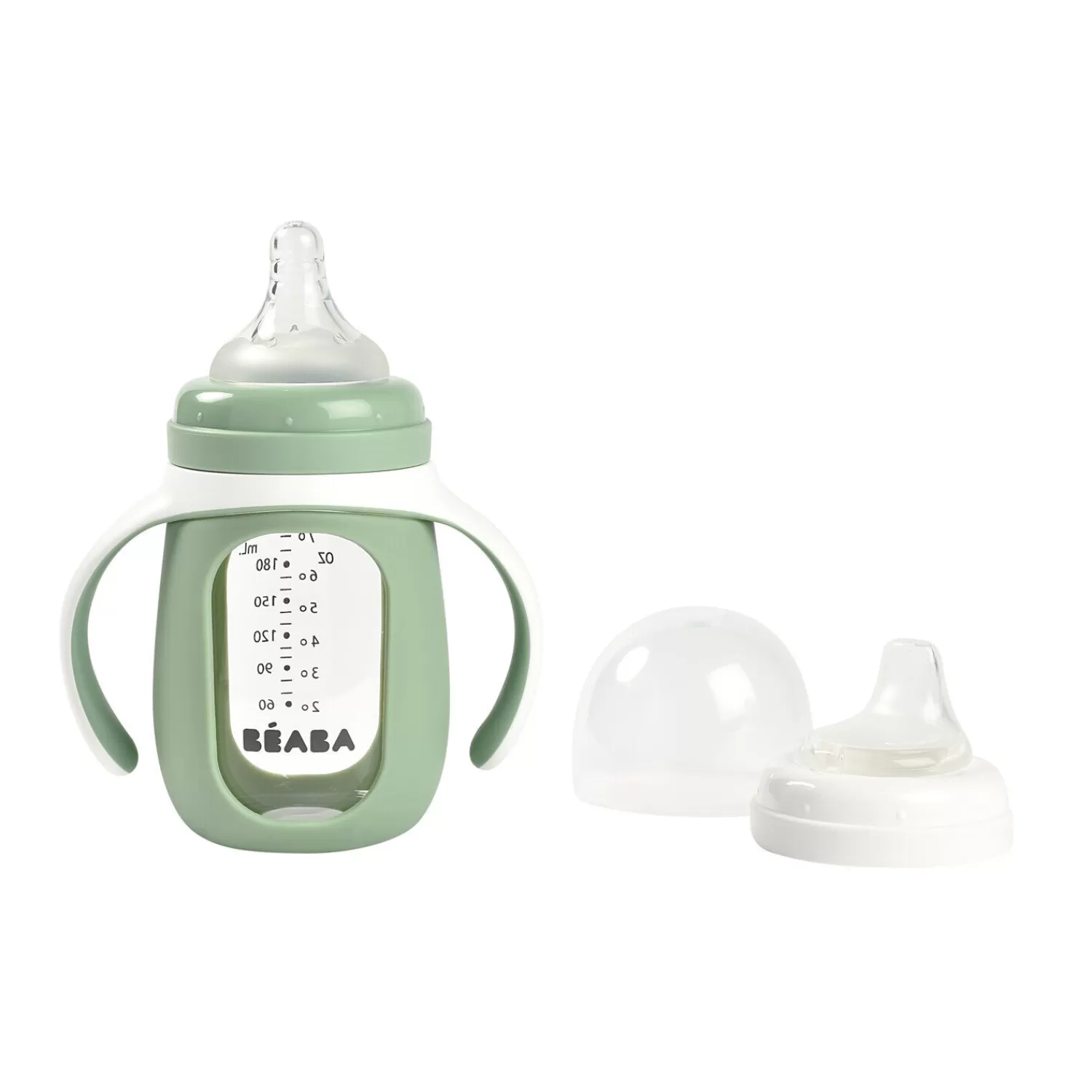 Couverts Vaisselle Et Bavoirs | Biberons Et Accessoires | BÉABA Biberon d'apprentissage en verre 2 en 1 - 210ml Vert sauge Oldpink