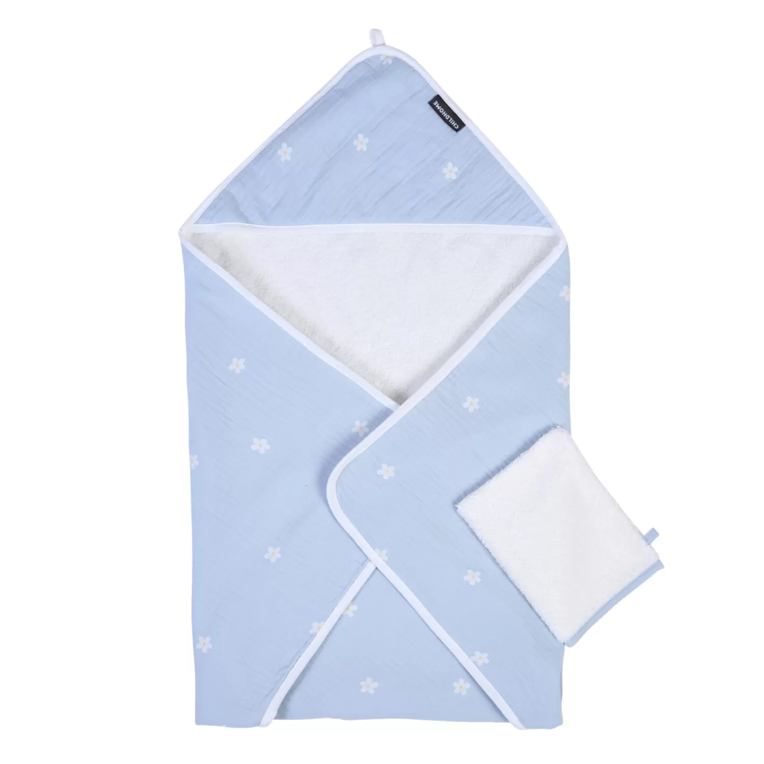 Capes De Bain | BÉABA Cape De Bain + Gant - 80x80 Cm - Mousseline Fleur - Bleue Beige