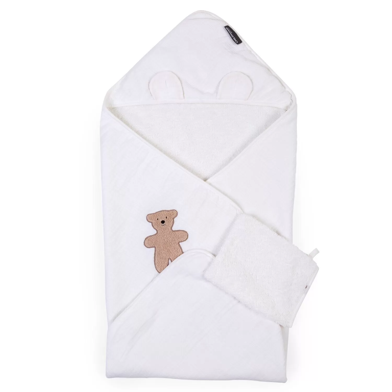 Capes De Bain | BÉABA Cape De Bain + Gant - 80x80 Cm - Muslin / Terry Teddy Beige