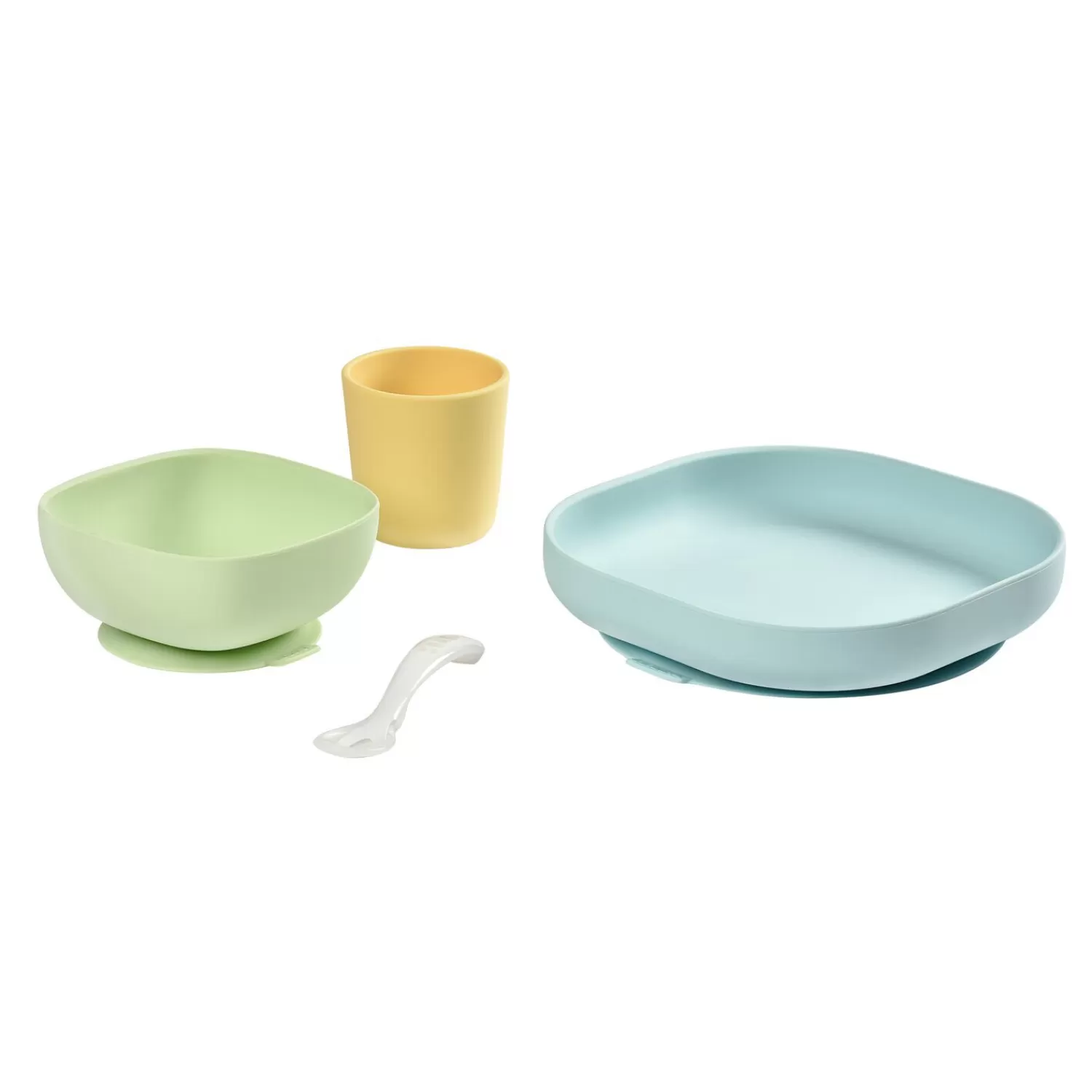 Couverts Vaisselle Et Bavoirs | BÉABA Coffret repas silicone Jaune/Vert Blue