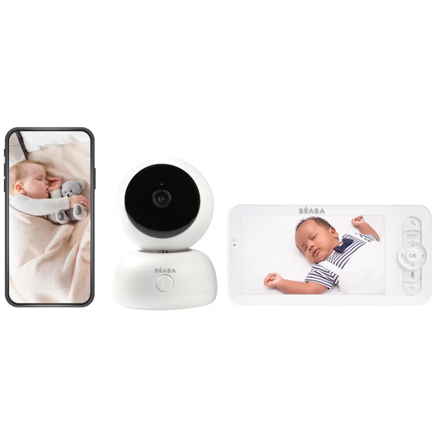 Babyphone, Écoute-bébé | BÉABA Ecoute bébé vidéo Zen Premium 2 Blanc Aqua