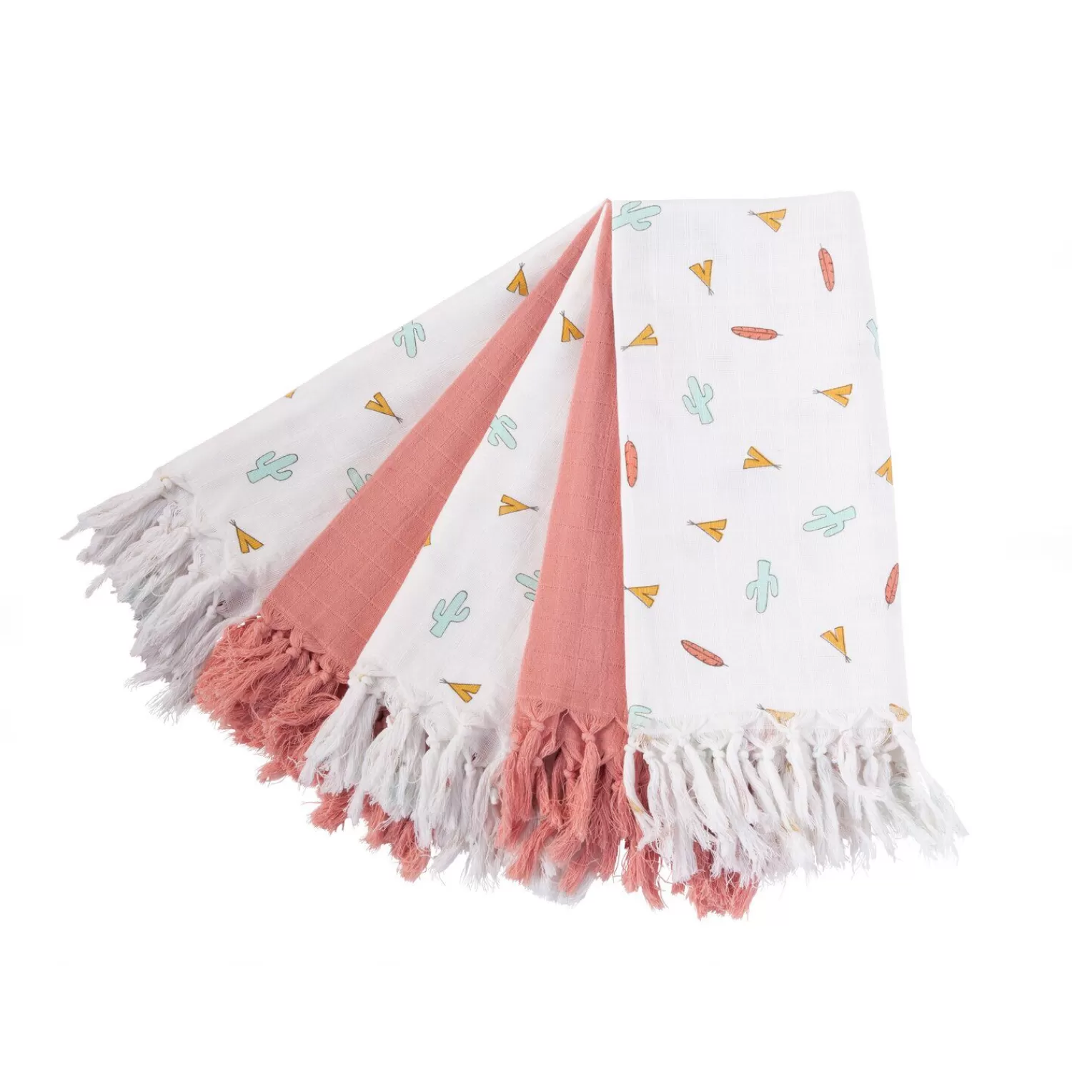 Baignoires Et Accessoires | Couverts Vaisselle Et Bavoirs | BÉABA Langes Tetra - Coton - Tipi + Nude Avec Franges - 5 Pcs