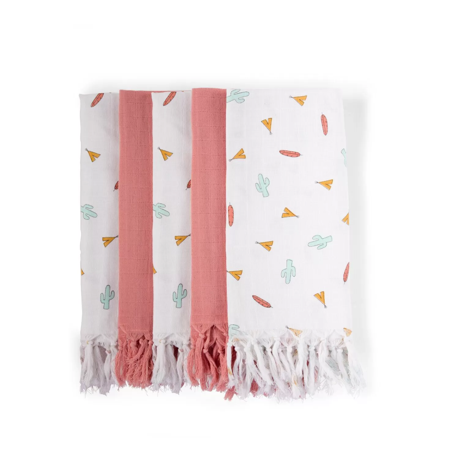 Baignoires Et Accessoires | Couverts Vaisselle Et Bavoirs | BÉABA Langes Tetra - Coton - Tipi + Nude Avec Franges - 5 Pcs