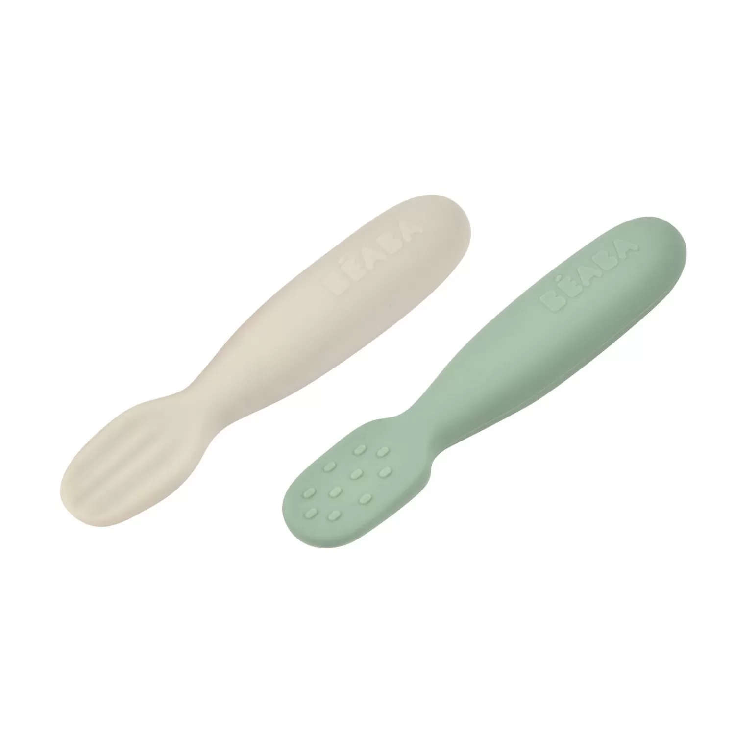 Couverts Vaisselle Et Bavoirs | BÉABA Lot 2 pré-cuillères d'apprentissage silicone Vert sauge/Gris velours Velvetg/sgree