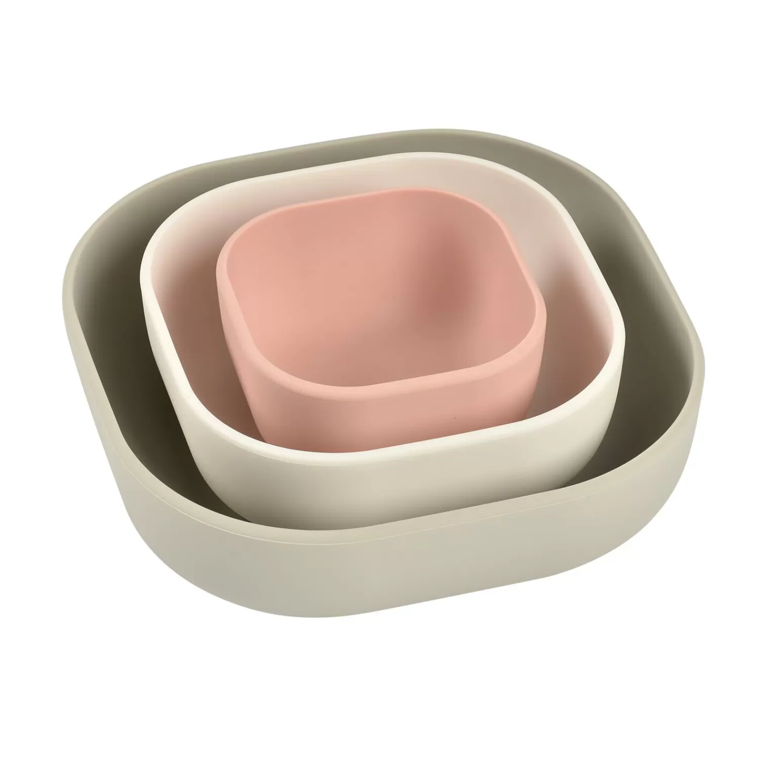 Goûter Sain | Couverts Vaisselle Et Bavoirs | BÉABA Lot de 3 bols silicone gigogne Rose/Gris velours Nightblue