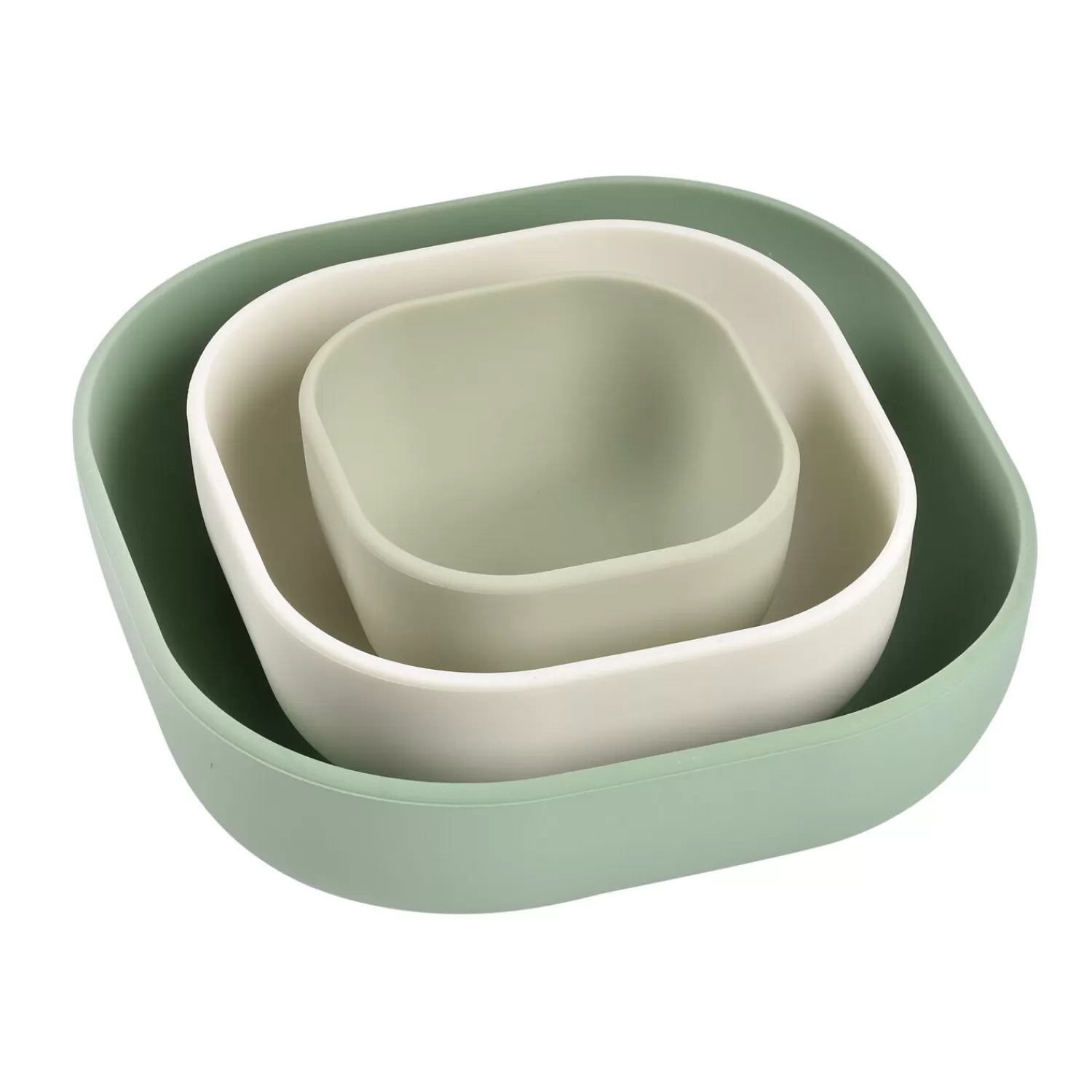 Goûter Sain | Couverts Vaisselle Et Bavoirs | BÉABA Lot de 3 bols silicone gigogne Vert sauge Nightblue