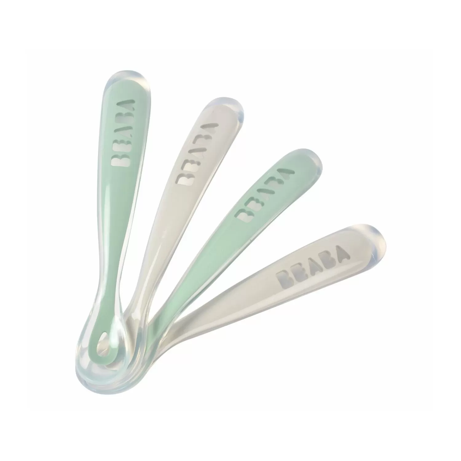 Couverts Vaisselle Et Bavoirs | BÉABA Lot de 4 cuillères 1er âge silicone Gris velours/Vert sauge Storm