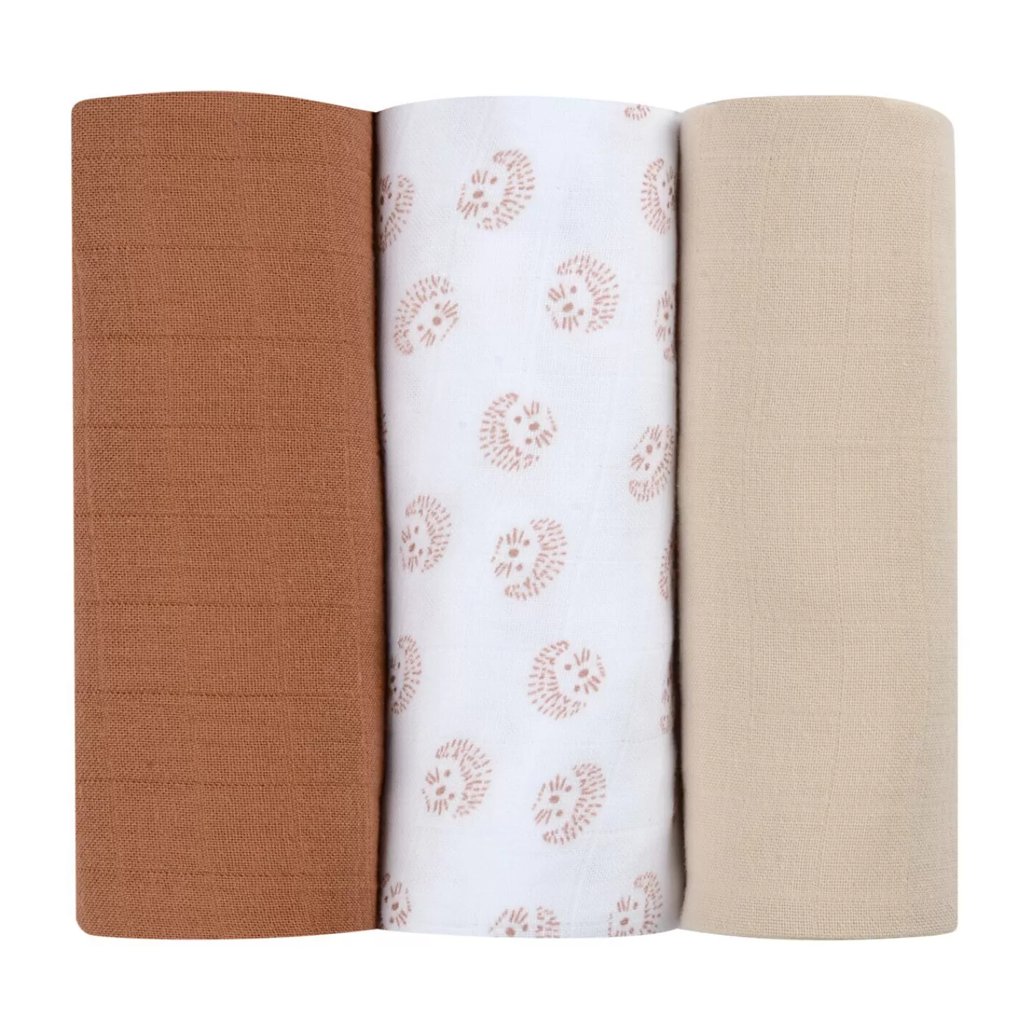 Accessoires De Toilette | Baignoires Et Accessoires | BÉABA Lot de 3 langes en coton Herrisson/Marron