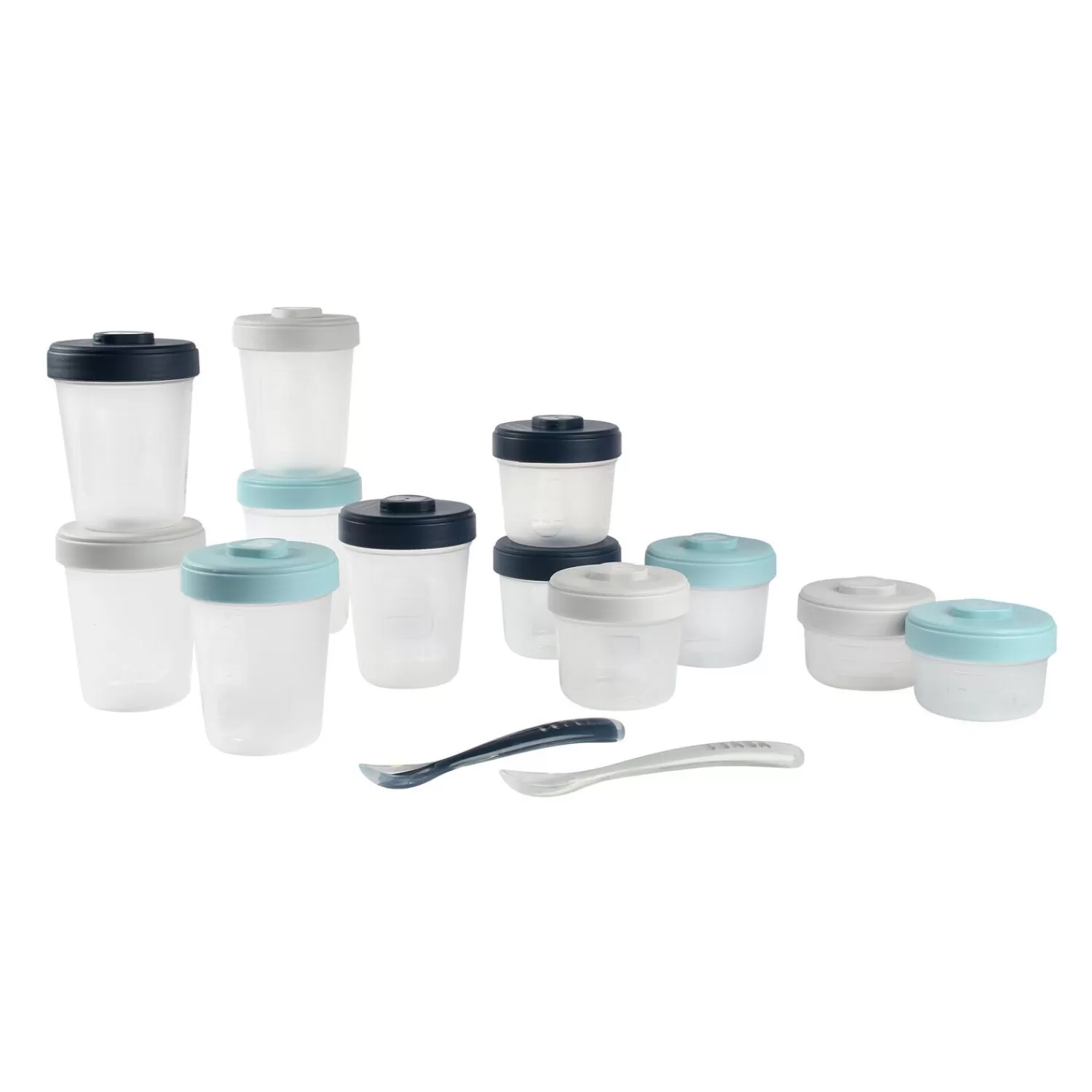 Couverts Vaisselle Et Bavoirs | Pots De Conservation | BÉABA Pack premiers repas (12 portions + 2 cuillères) Bleu/Gris Storm