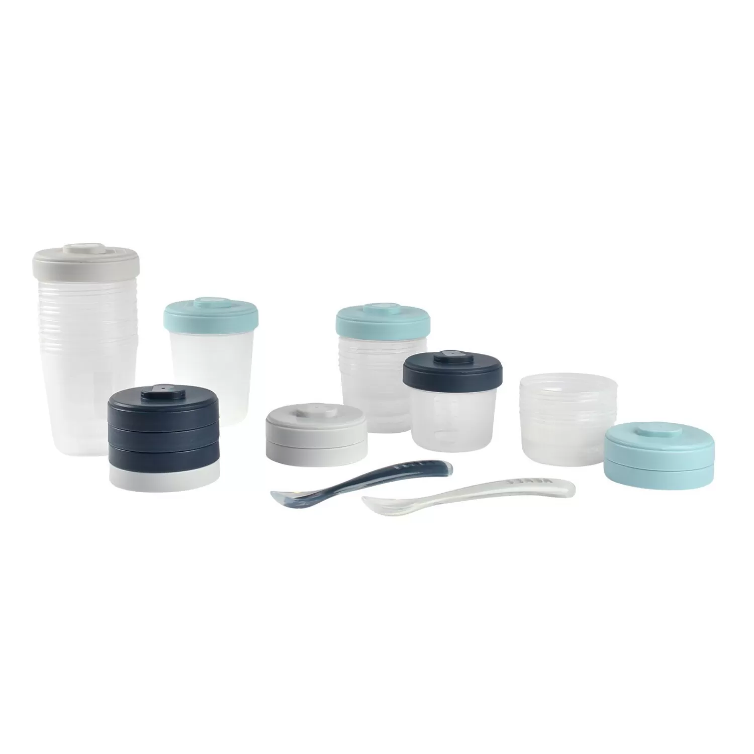 Couverts Vaisselle Et Bavoirs | Pots De Conservation | BÉABA Pack premiers repas (12 portions + 2 cuillères) Bleu/Gris Storm