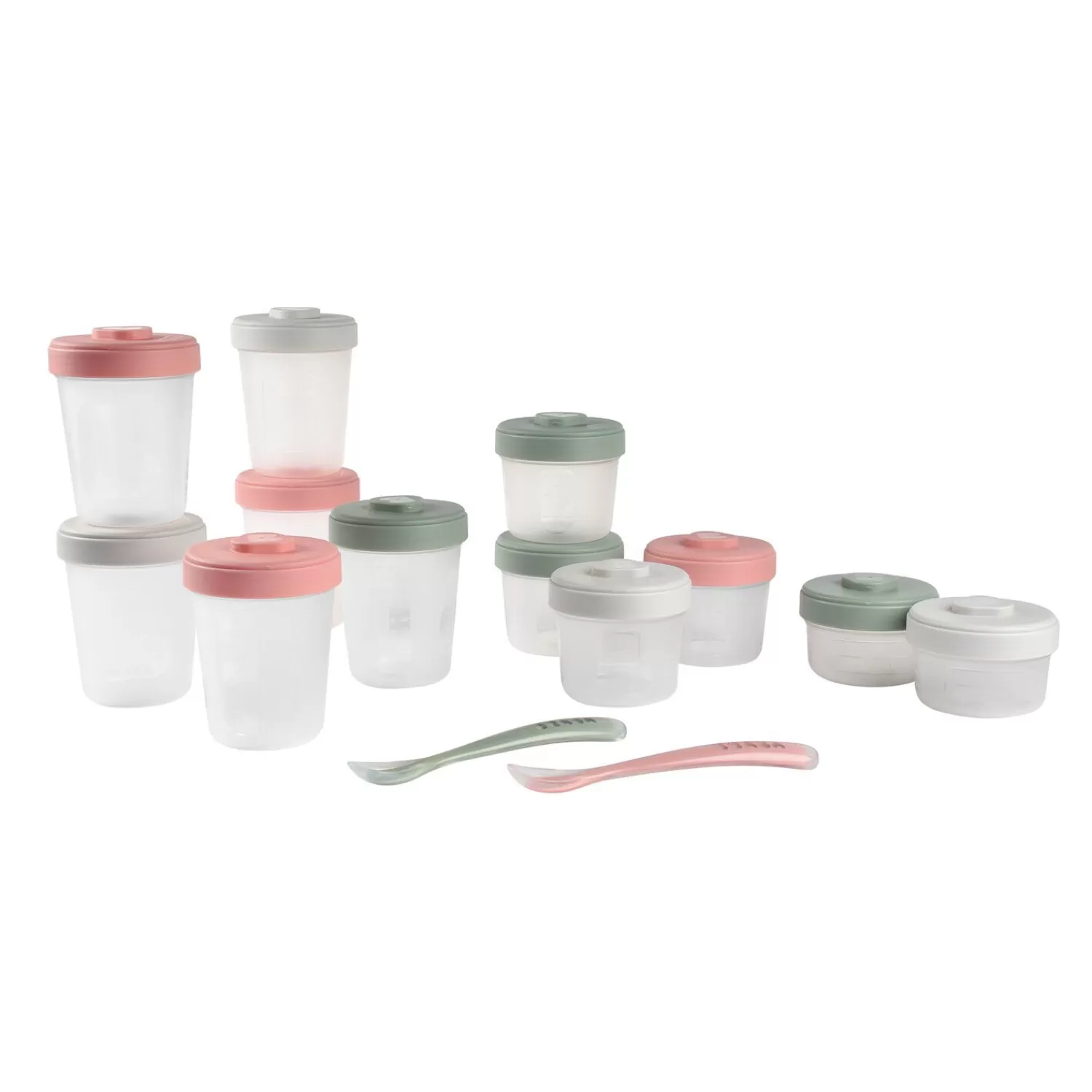 Couverts Vaisselle Et Bavoirs | Pots De Conservation | BÉABA Pack premiers repas (12 portions + 2 cuillères) Eucalyptus/Rose/Gris Storm