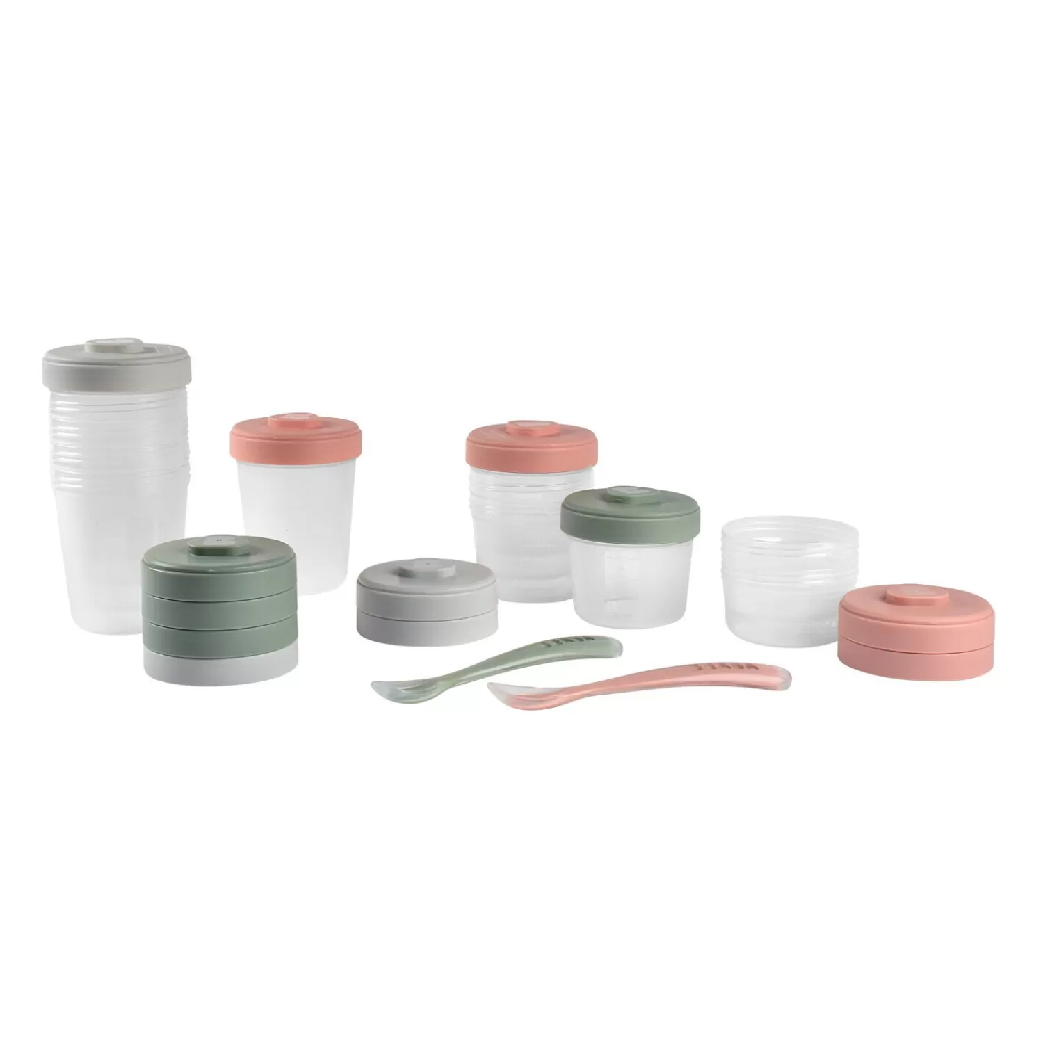 Couverts Vaisselle Et Bavoirs | Pots De Conservation | BÉABA Pack premiers repas (12 portions + 2 cuillères) Eucalyptus/Rose/Gris Storm